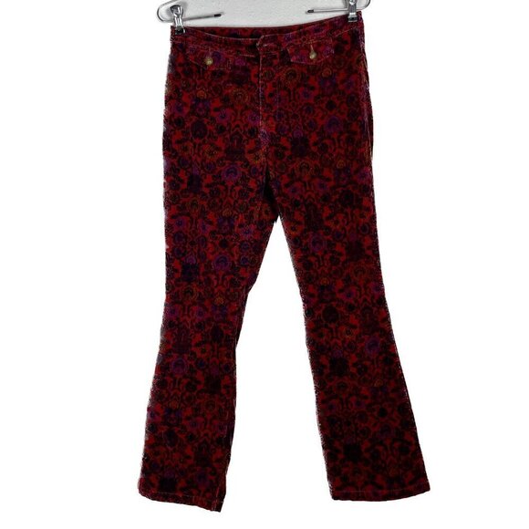 Free People Corduroy Red Paisley Flared Crop Tailored Pants Sz. 6 - Picture 2 of 15
